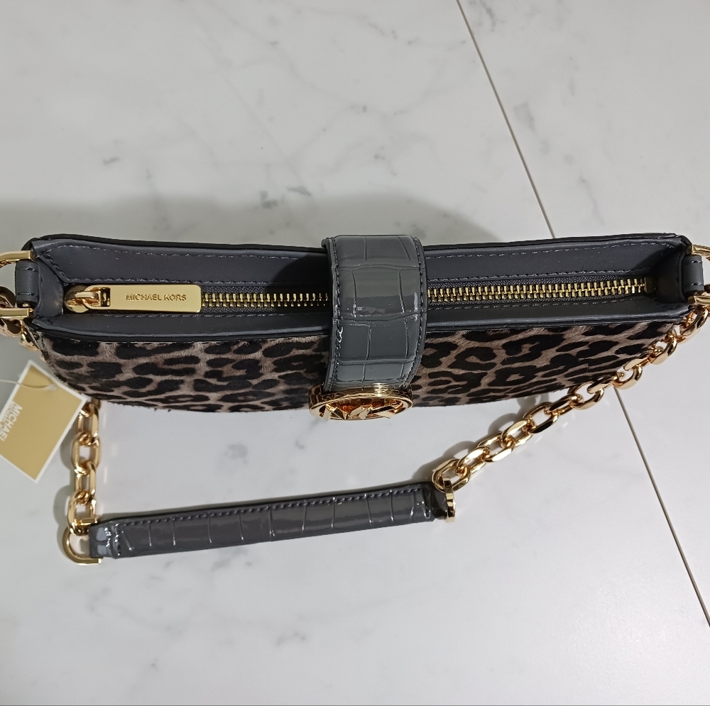 Michael Kors Carmen Small Pouchette Heather Gray with Haircalf - Picture 7 of 8